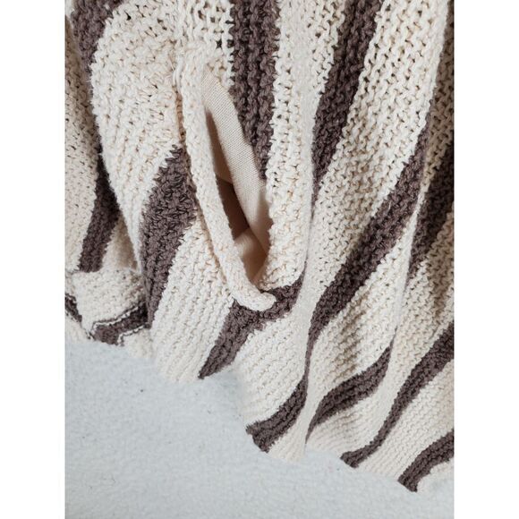 Free People Knit Cardigan Sweater sz S Beige Brown Striped Oversize V-Neck - Picture 9 of 13